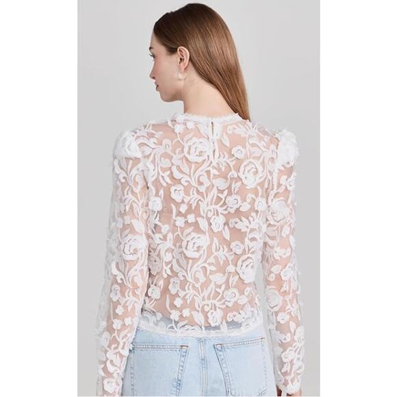 WAYF TOP WOMENS SIZE LARGE ALANA EMBROIDERED SHEER WHITE LACE BLOUSE ONLY - Picture 2 of 12